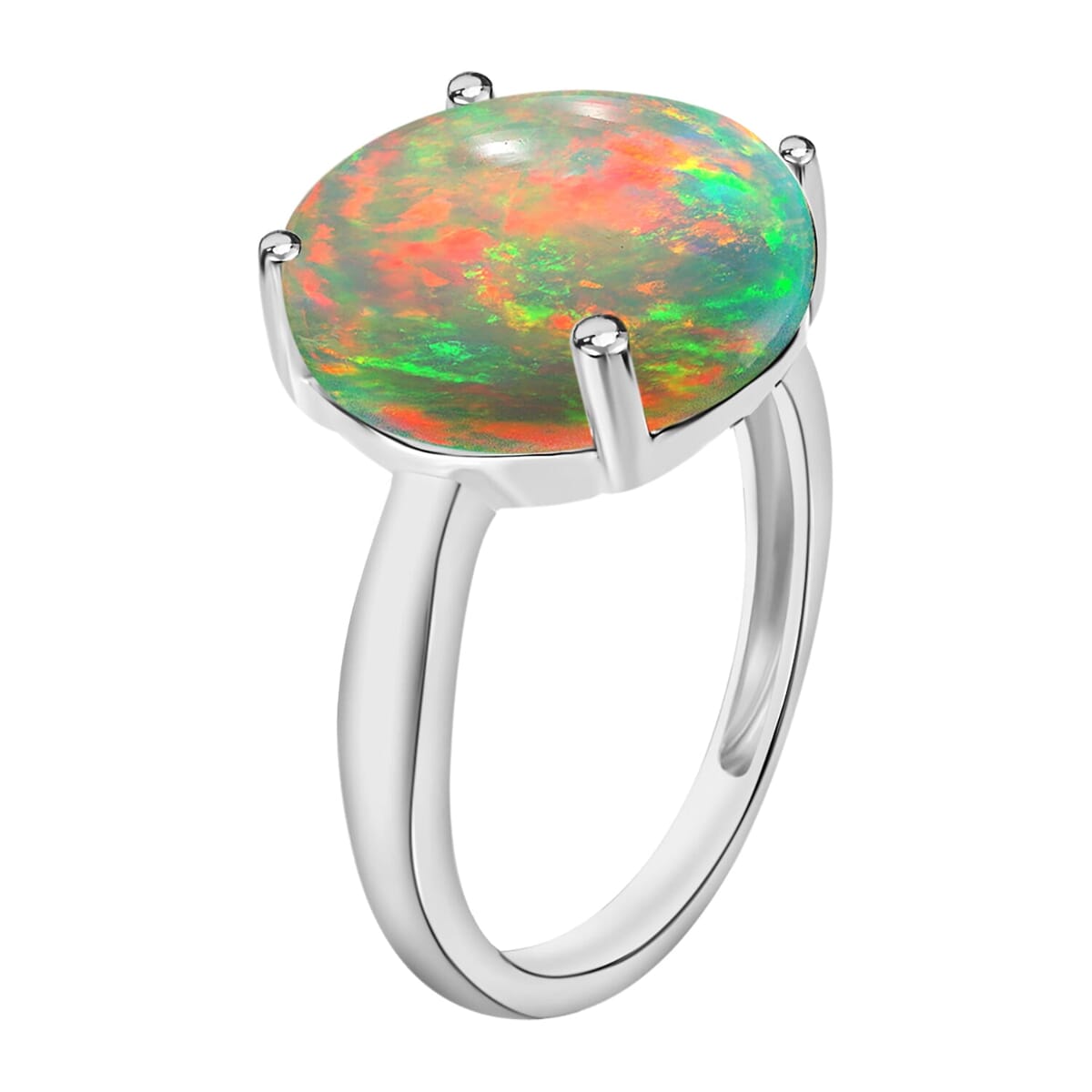 Rhapsody 18K White Gold AAAA Ethiopian Welo Opal Solitaire Ring (Size 6.5) 5.50 Grams 2.40 ctw image number 2