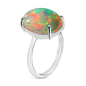 Rhapsody 18K White Gold AAAA Ethiopian Welo Opal Solitaire Ring (Size 5.0) 5.50 Grams 5.00 ctw (Del. in 10-12 Days)