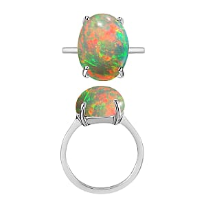 Rhapsody 18K White Gold AAAA Ethiopian Welo Opal Solitaire Ring (Size 7.5) 5.50 Grams 5.00 ctw (Del. in 10-12 Days)