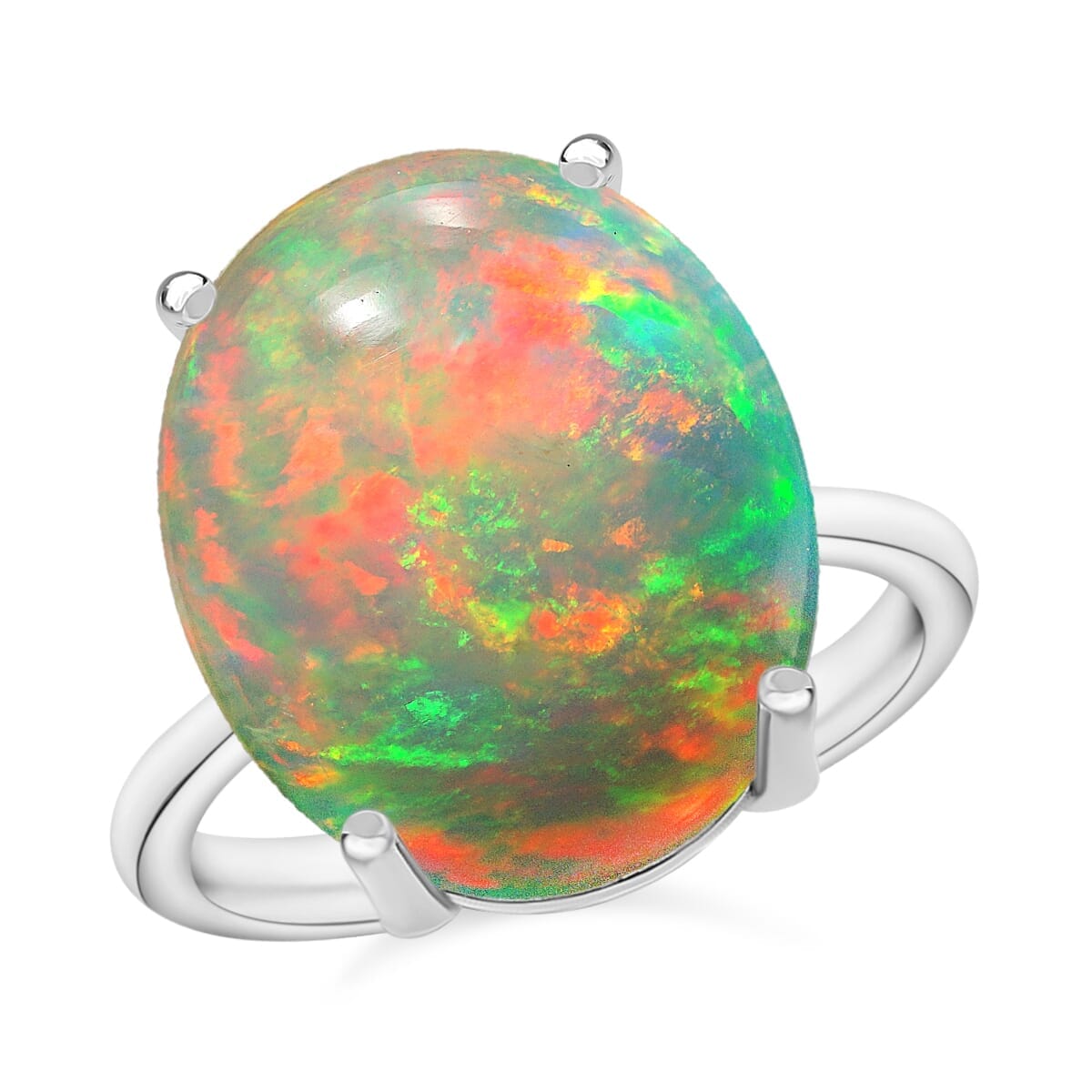 Rhapsody 18K White Gold AAAA Ethiopian Welo Opal Solitaire Ring (Size 9.0) 5.50 Grams 5.00 ctw image number 0