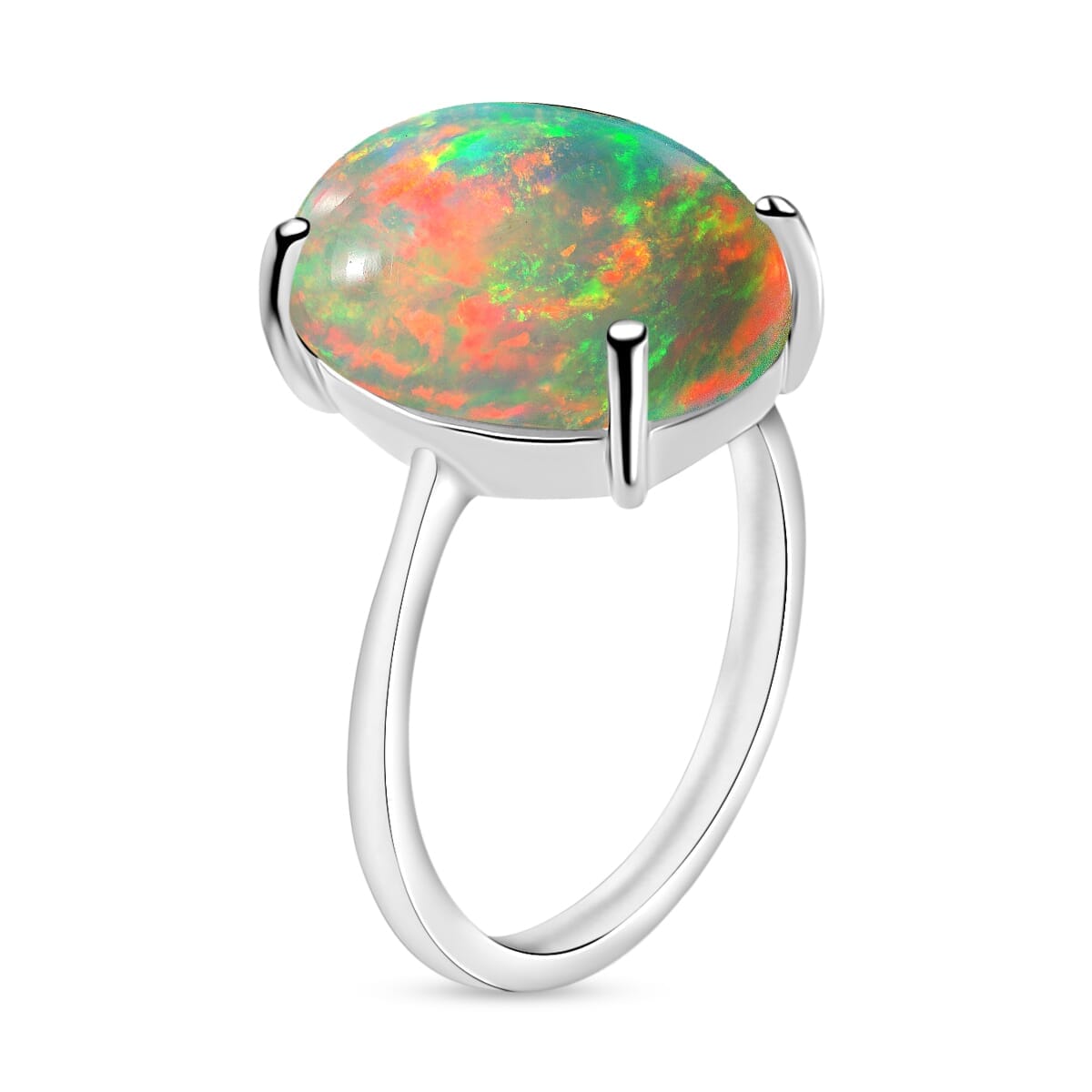 Rhapsody 18K White Gold AAAA Ethiopian Welo Opal Solitaire Ring (Size 9.0) 5.50 Grams 5.00 ctw image number 2