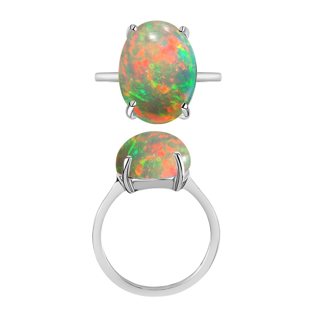 Rhapsody 18K White Gold AAAA Ethiopian Welo Opal Solitaire Ring (Size 9.0) 5.50 Grams 5.00 ctw image number 3