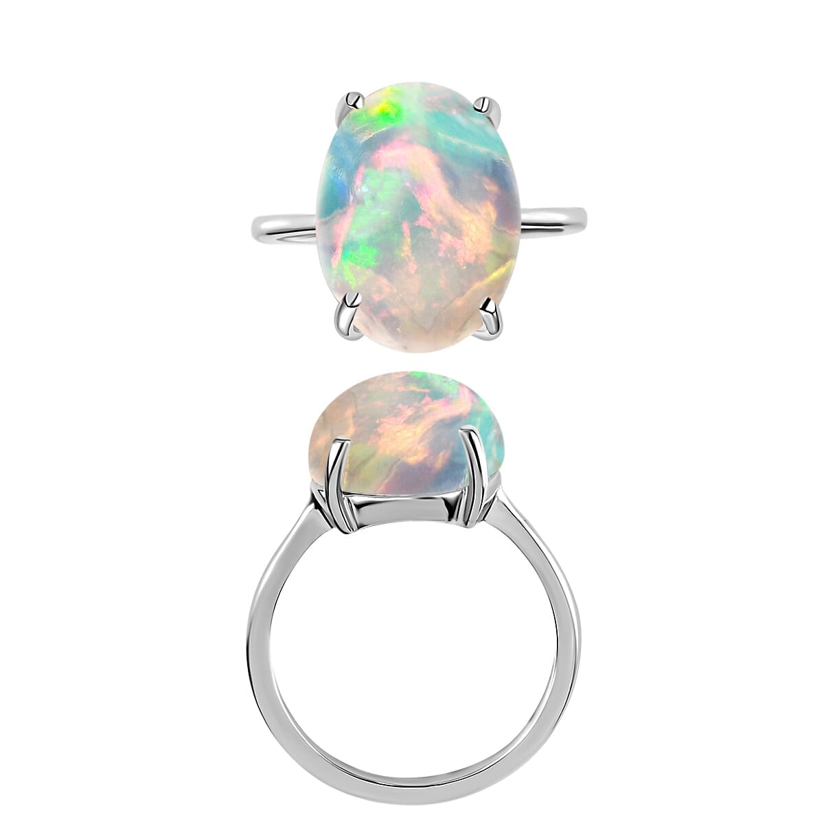 Rhapsody 18K White Gold AAAA Ethiopian Welo Opal Solitaire Ring (Size 9.0) 5.50 Grams 5.00 ctw image number 5