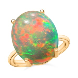 Rhapsody 18K Yellow Gold AAAA Ethiopian Welo Opal Solitaire Ring (Size 7.5) 5.50 Grams 5.00 ctw