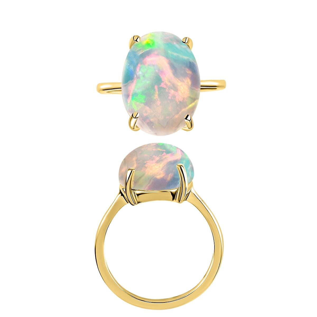 Rhapsody 18K Yellow Gold AAAA Ethiopian Welo Opal Solitaire Ring (Size 7.5) 5.50 Grams 5.00 ctw image number 4
