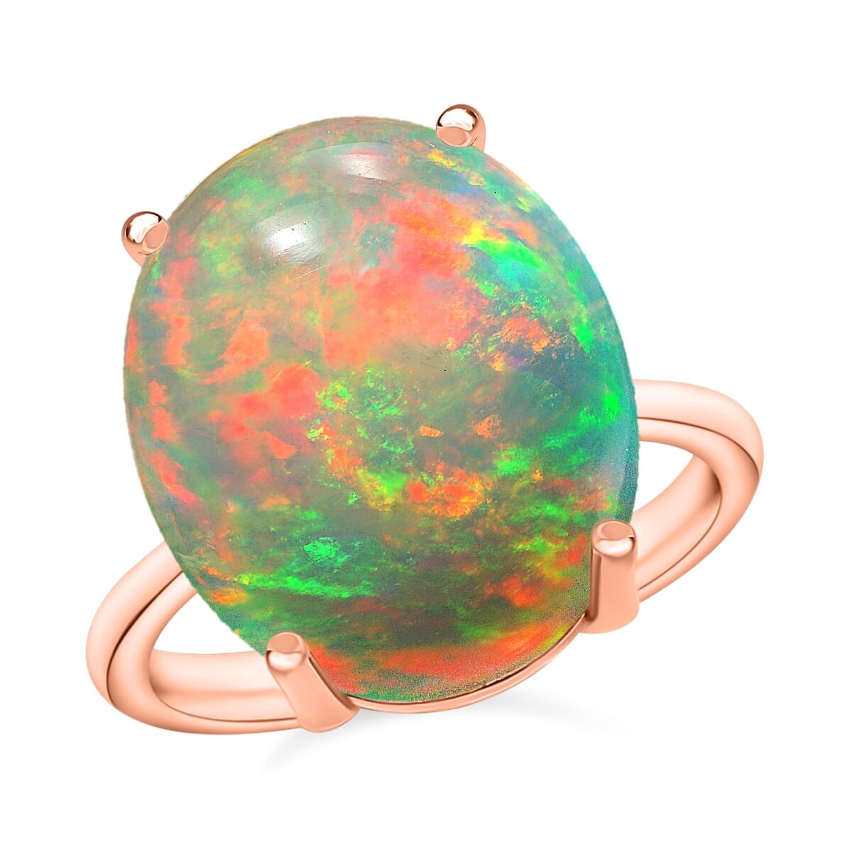 Rhapsody 18K Rose Gold AAAA Ethiopian Welo Opal Solitaire Ring (Size 8.0) 5.50 Grams 5.00 ctw image number 0