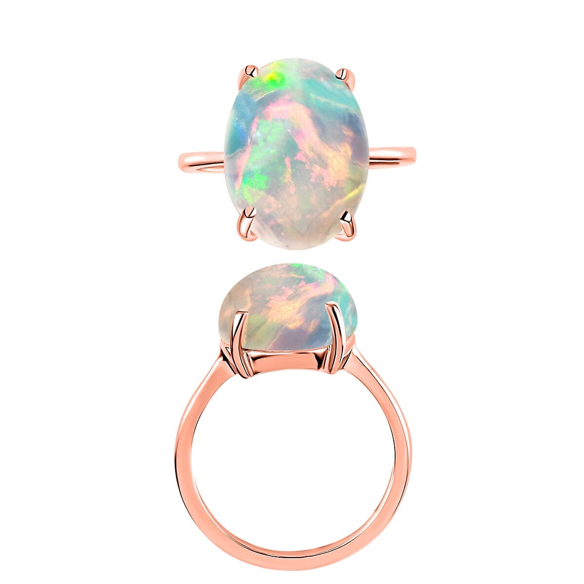 Rhapsody 18K Rose Gold AAAA Ethiopian Welo Opal Solitaire Ring (Size 8.0) 5.50 Grams 5.00 ctw image number 5
