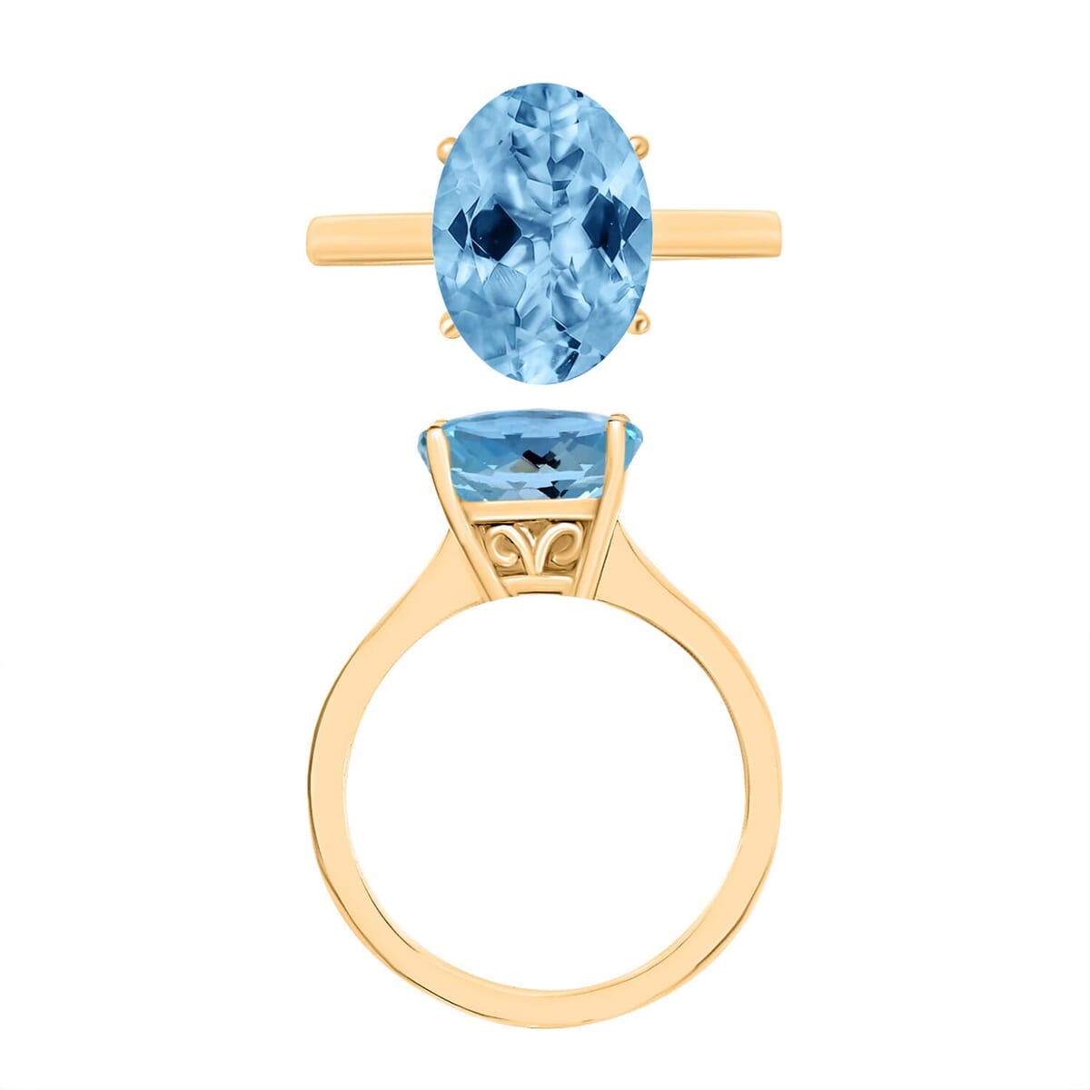 Rhapsody 18K Yellow Gold AAAA Santa Maria Aquamarine Solitaire Ring (Size 8.0) Grams 2.60 ctw image number 3