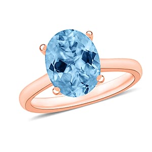 Rhapsody 18K Rose Gold AAAA Santa Maria Aquamarine Solitaire Ring (Size 5.0) 5.50 Grams 2.60 ctw