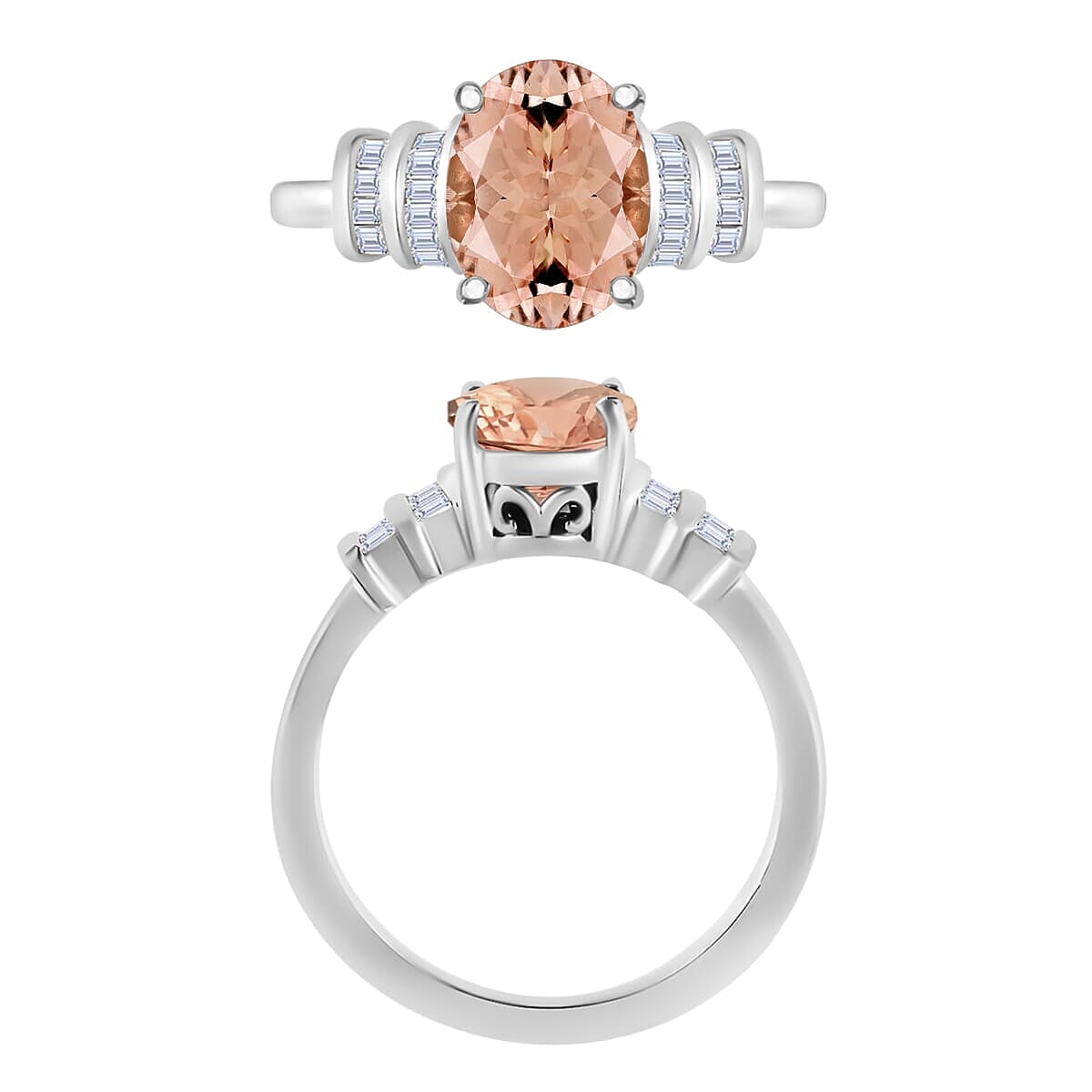 Rhapsody AAAA Pink Morganite and E-F VS2 Diamond 1.90 ctw Ring in 18K White Gold (Size 10.0) 4 Grams image number 3