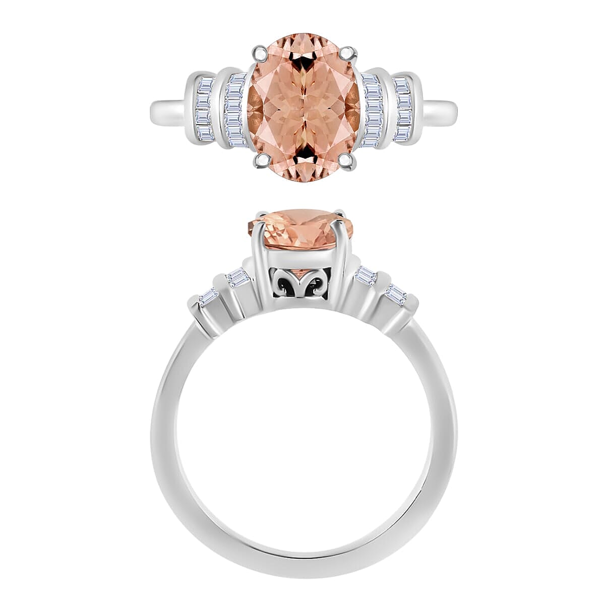 Rhapsody AAAA Pink Morganite and E-F VS2 Diamond 1.90 ctw Ring in 18K White Gold (Size 11.0) 4 Grams (Del. in 10-12 Days) image number 3
