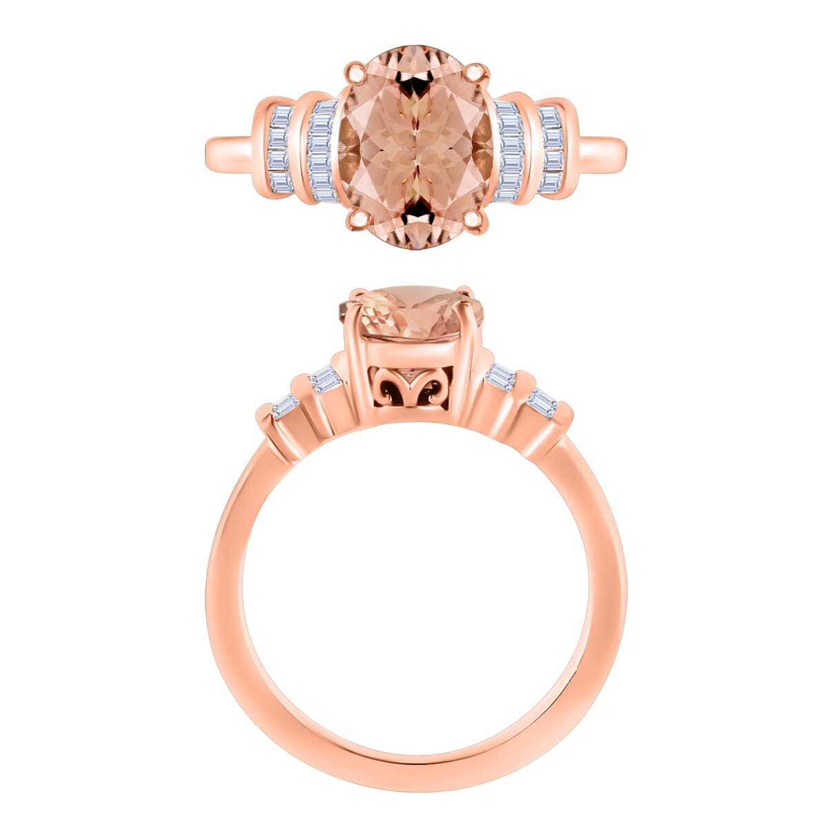Rhapsody AAAA Pink Morganite and E-F VS2 Diamond 1.90 ctw Ring in 18K Rose Gold (Size 10.0) 4 Grams image number 3