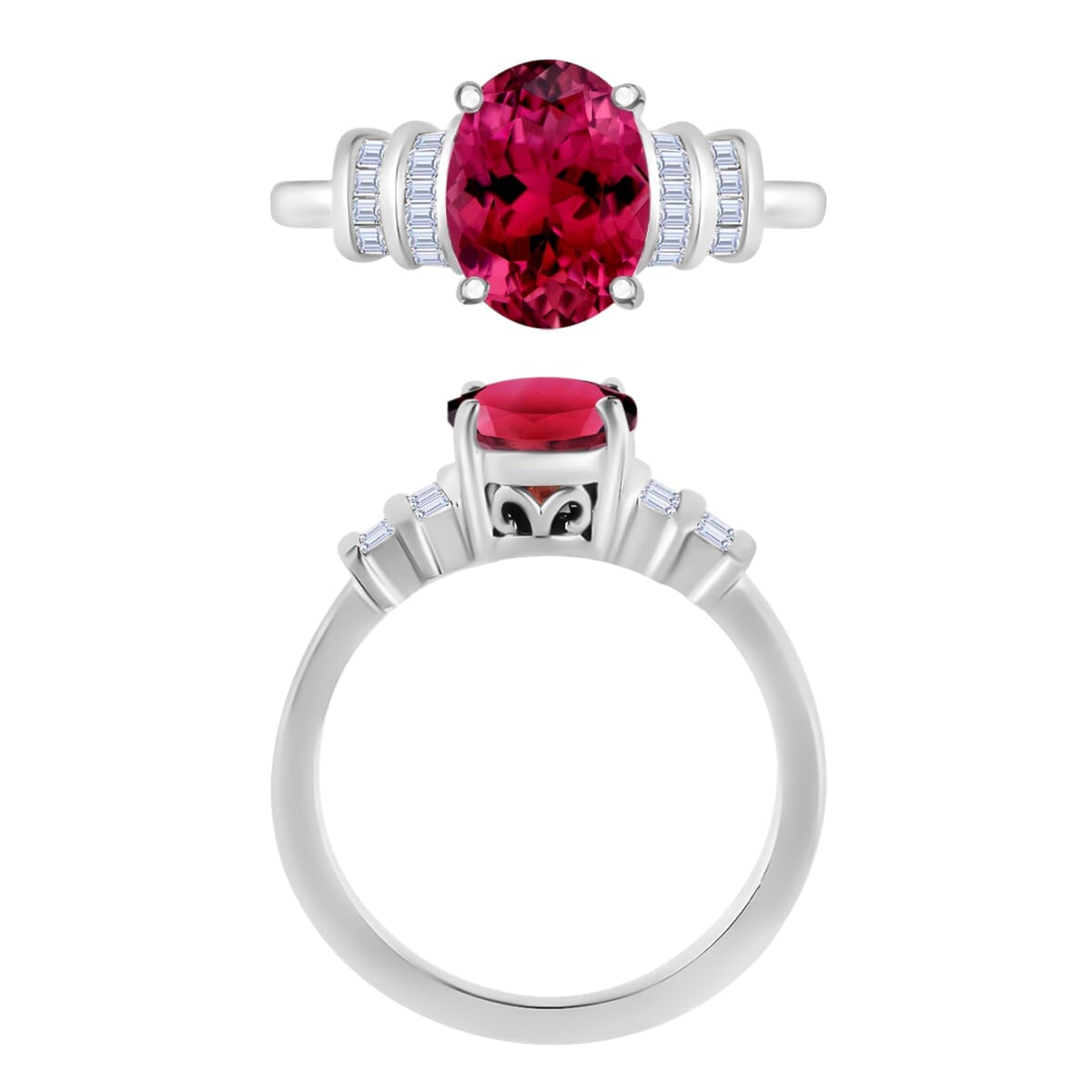 Rhapsody AAAA Ouro Fino Rubellite and E-F VS2 Diamond 2.50 ctw Ring in 18K White Gold (Size 10.5) 4 Grams image number 3