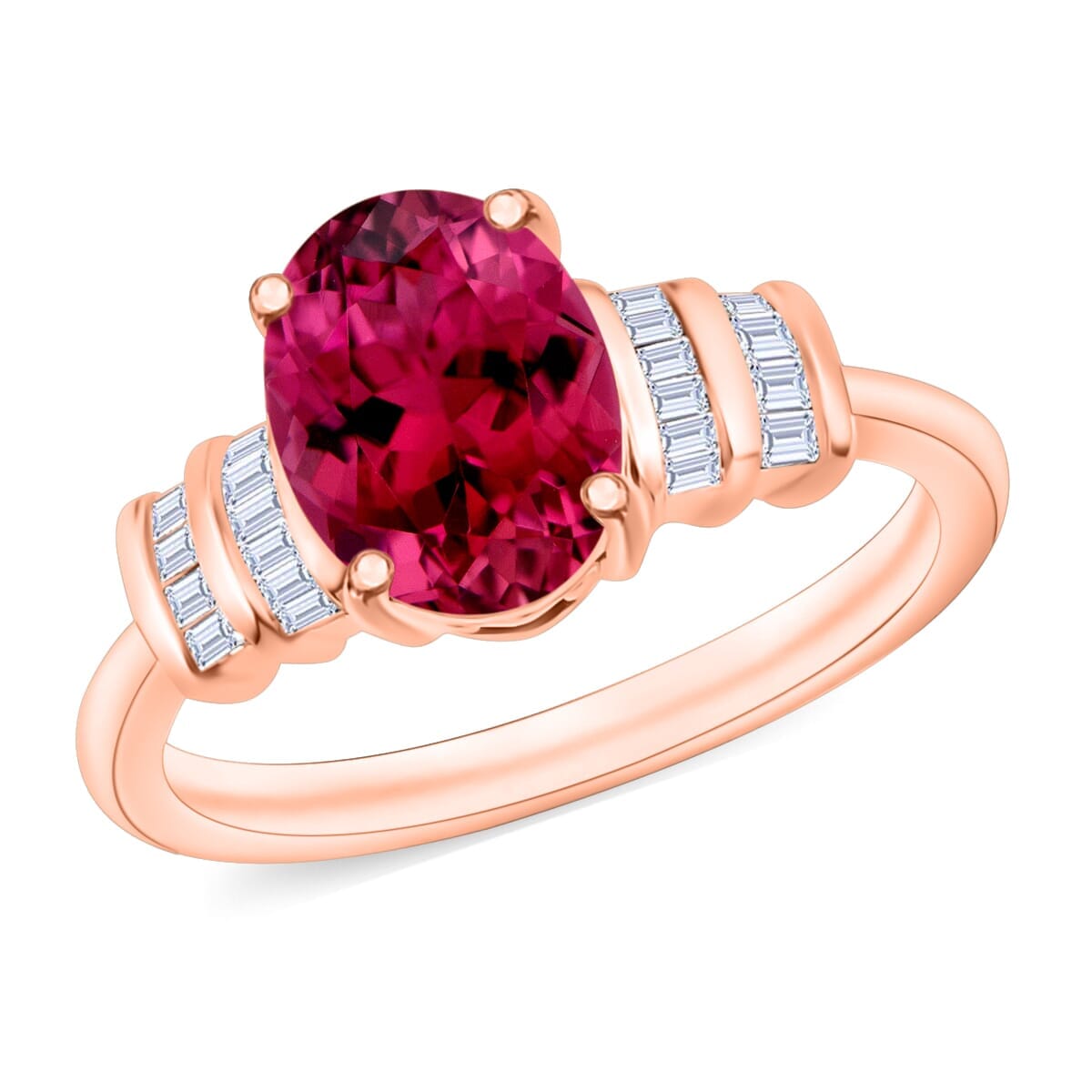 Rhapsody AAAA Ouro Fino Rubellite and E-F VS2 Diamond 2.50 ctw Ring in 18K Rose Gold (Size 7.5) 4 Grams image number 0