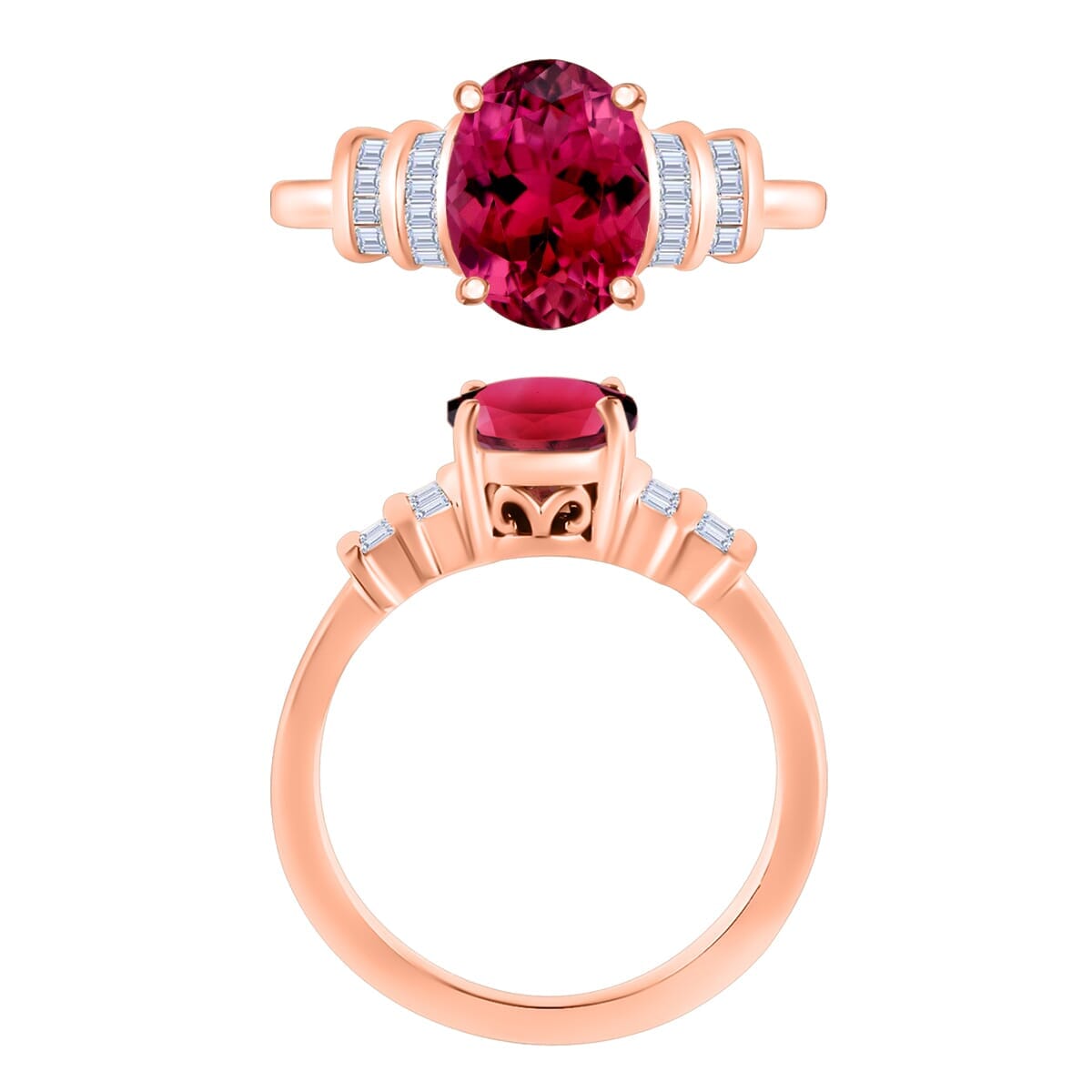 Rhapsody AAAA Ouro Fino Rubellite and E-F VS2 Diamond 2.50 ctw Ring in 18K Rose Gold (Size 7.5) 4 Grams image number 3