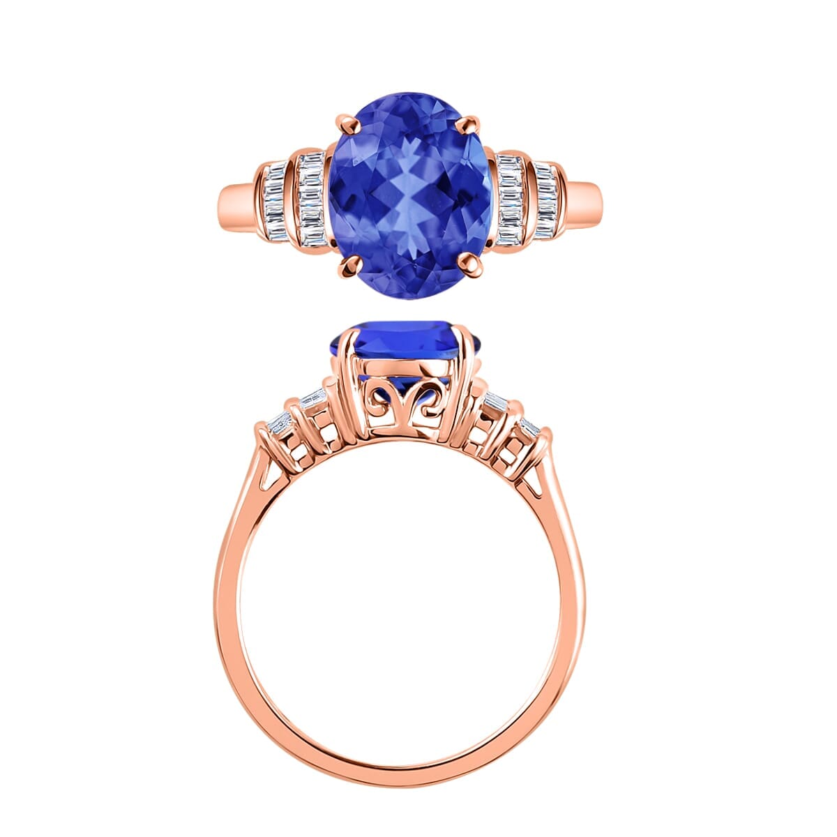 Rhapsody AAAA Tanzanite and E-F VS2 Diamond 3.15 ctw Ring in 18K Rose Gold (Size 10.0) image number 3