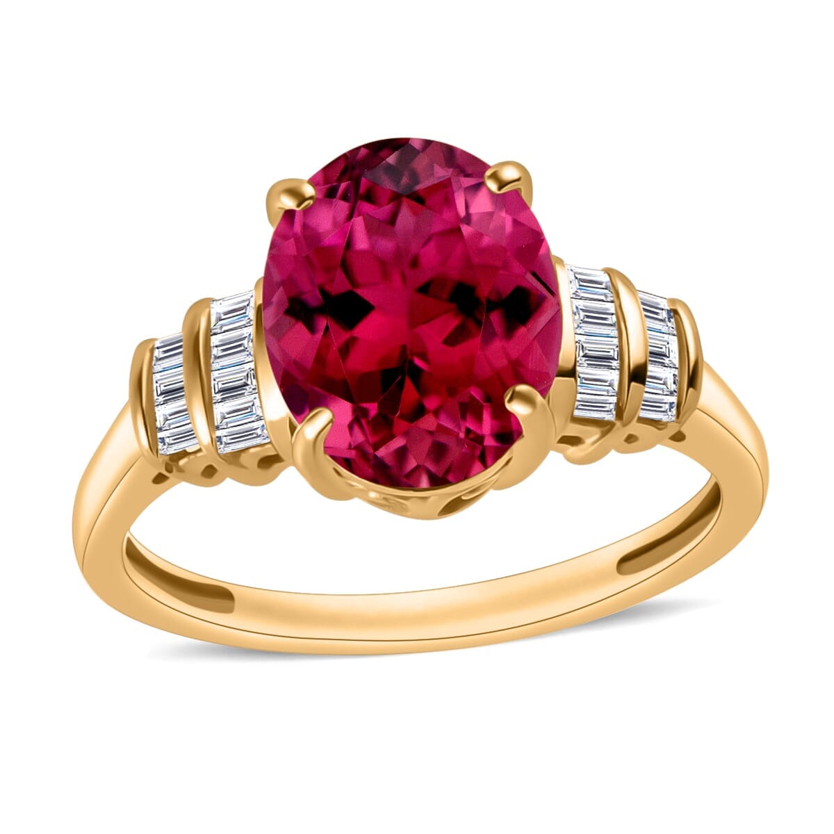Rhapsody AAAA Ouro Fino Rubellite and E-F VS2 Diamond 2.60 ctw Ring in 18K Yellow Gold (Size 11.5) image number 0