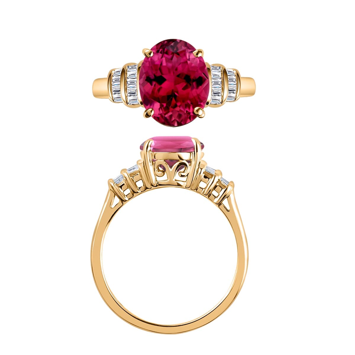 Rhapsody AAAA Ouro Fino Rubellite and E-F VS2 Diamond 2.60 ctw Ring in 18K Yellow Gold (Size 11.5) image number 3