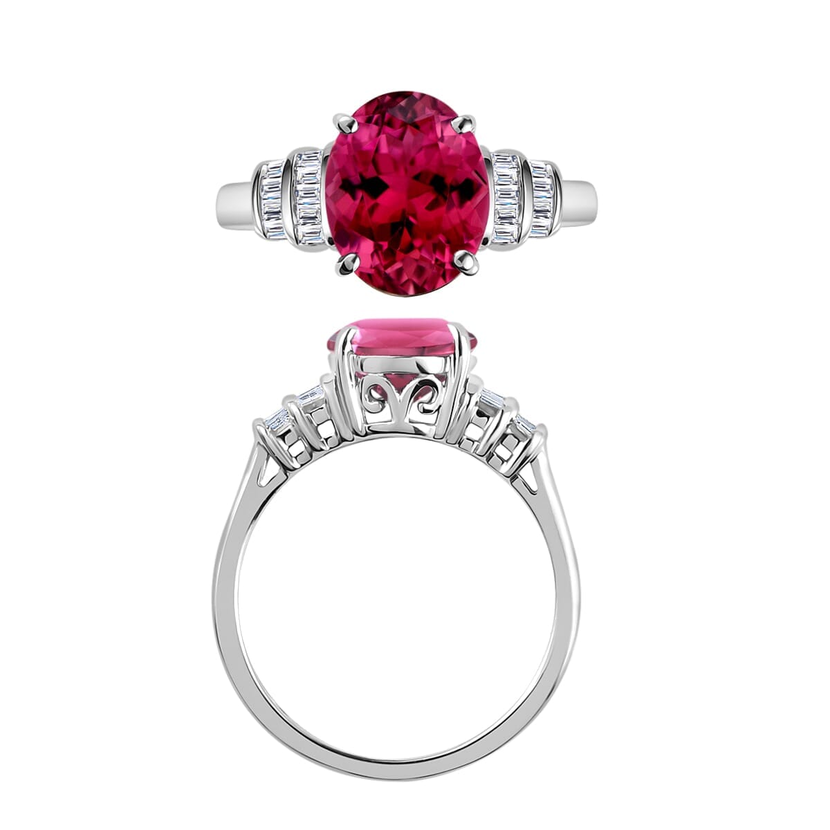 Rhapsody AAAA Ouro Fino Rubellite and E-F VS2 Diamond 2.60 ctw Ring in 18K White Gold (Size 10.0) image number 3