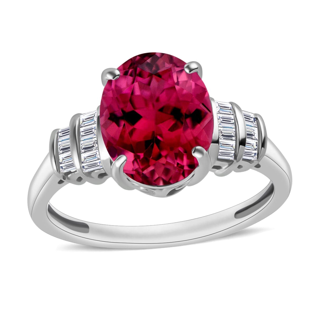 Rhapsody AAAA Ouro Fino Rubellite and E-F VS2 Diamond 2.60 ctw Ring in 18K White Gold (Size 8.5) image number 0