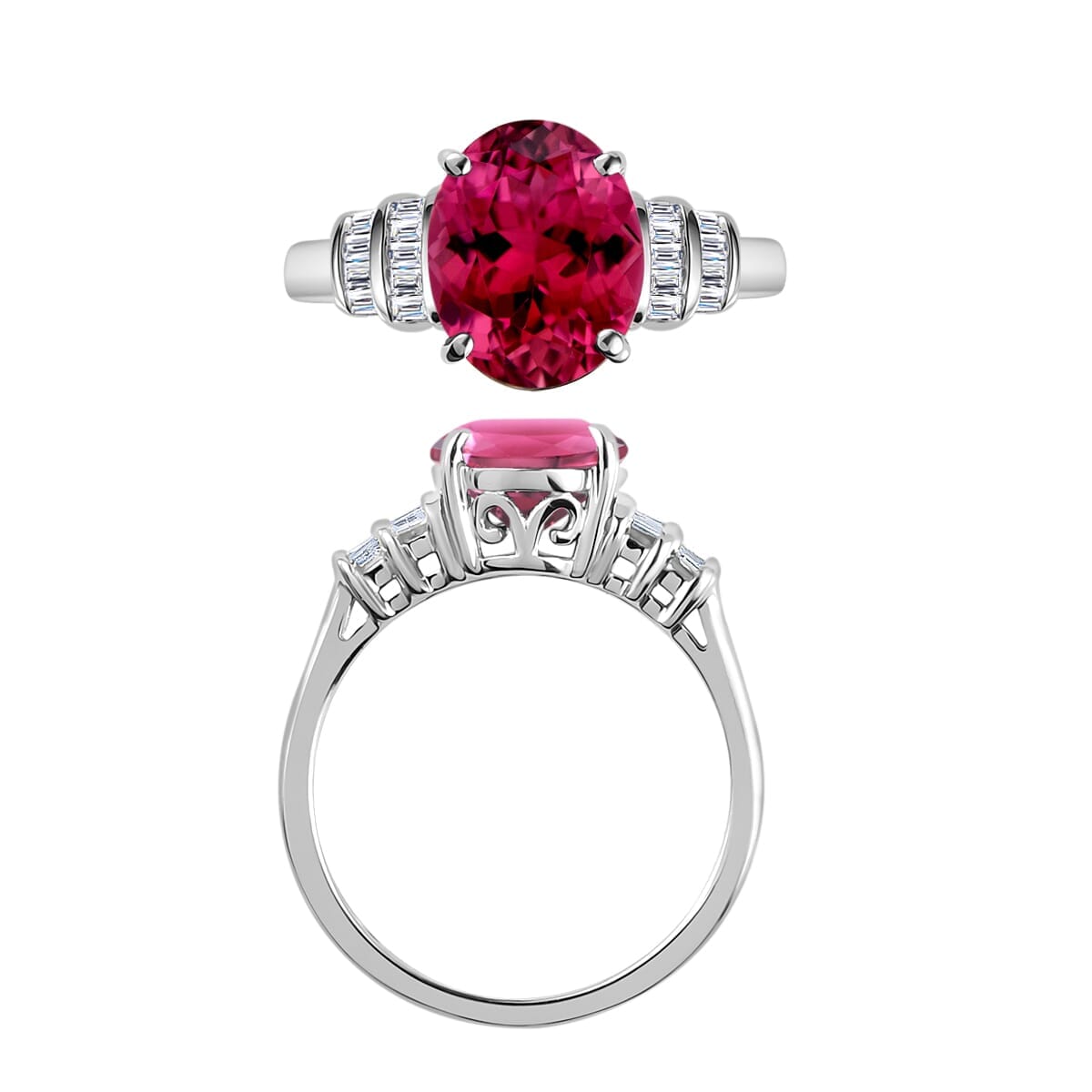 Rhapsody AAAA Ouro Fino Rubellite and E-F VS2 Diamond 2.60 ctw Ring in 18K White Gold (Size 8.5) image number 3