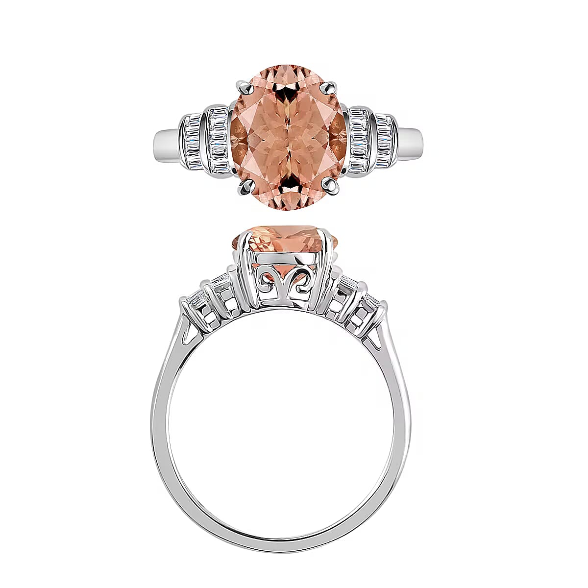 Rhapsody AAAA Pink Morganite and E-F VS2 Diamond 2.50 ctw Ring in 18K White Gold (Size 10.0) (Del. in 10-12 Days) image number 3