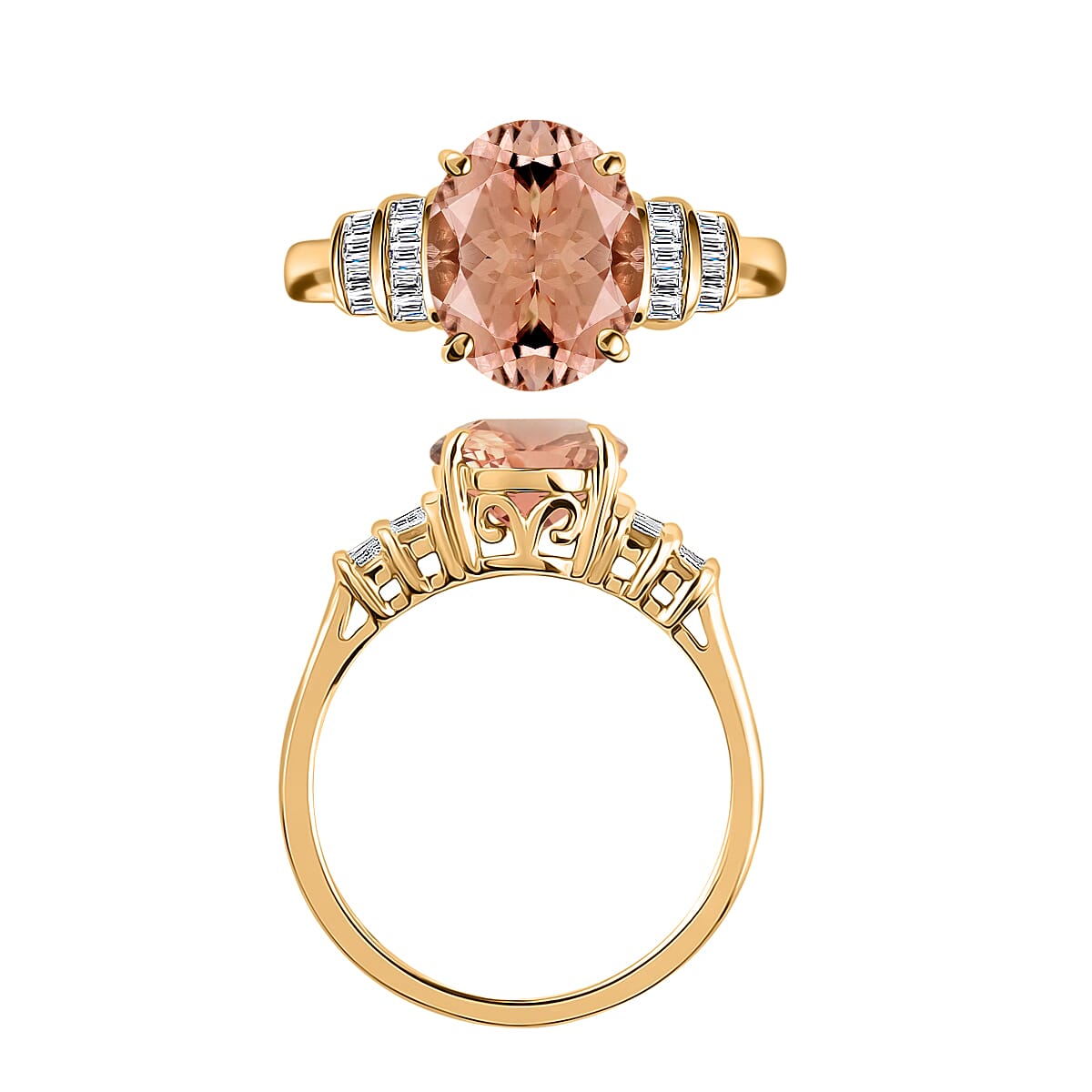 Rhapsody AAAA Pink Morganite and E-F VS2 Diamond 2.50 ctw Ring in 18K Yellow Gold (Size 10.0) (Del. in 10-12 Days) image number 4