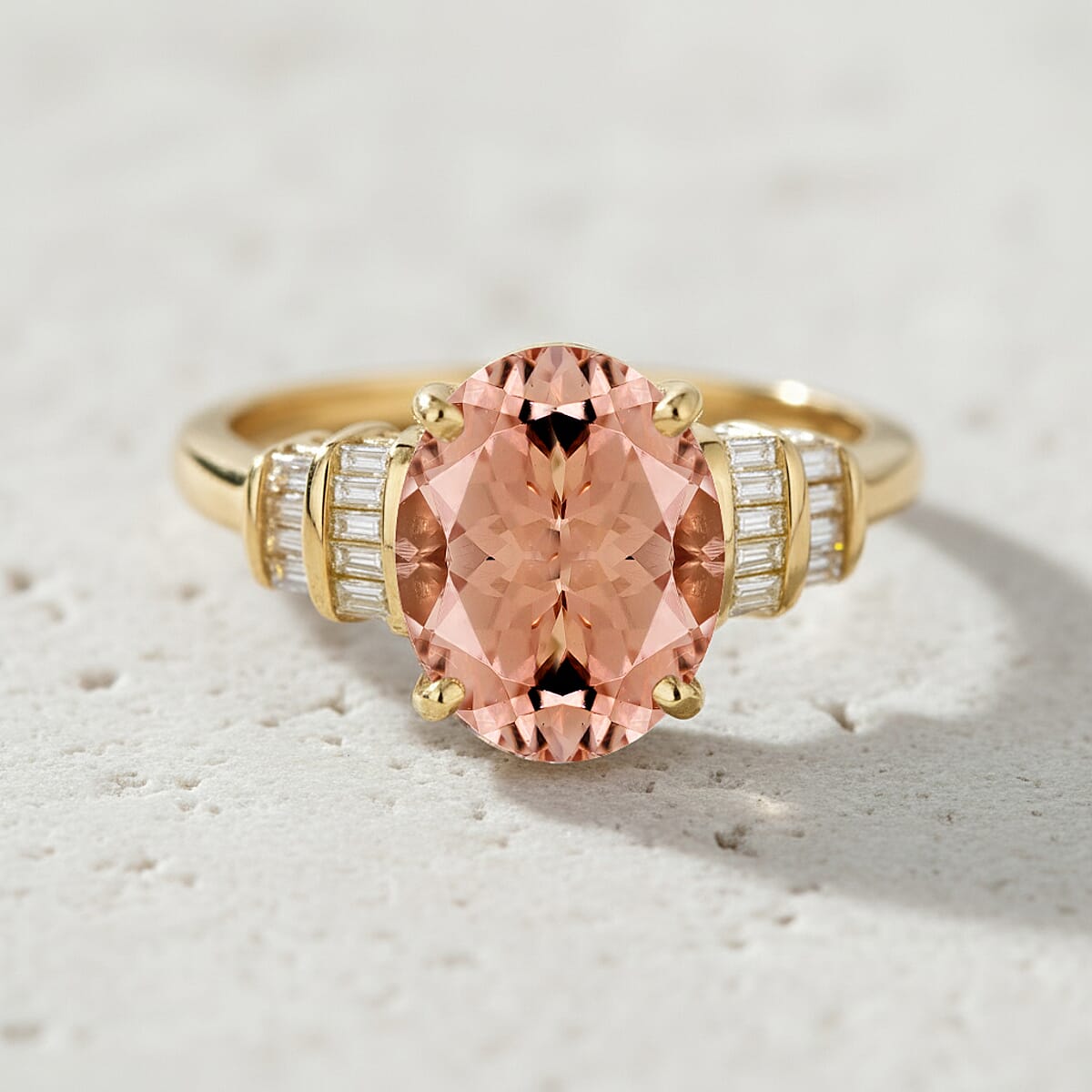 Rhapsody AAAA Pink Morganite and E-F VS2 Diamond 2.50 ctw Ring in 18K Yellow Gold (Size 4.5) (Del. in 10-12 Days) image number 1