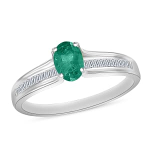 Rhapsody 18K W Gold  AAAA   Zambian Emerald ,  White Diamond  EF, VS Ring ,  Gold Wt. 4.65 g 1.00 ctw