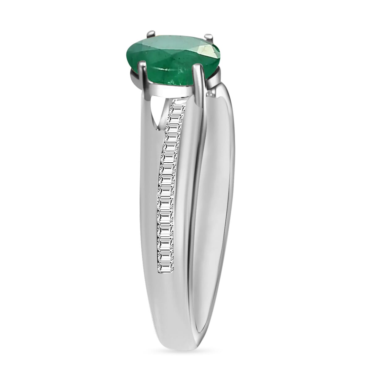 Rhapsody 18K W Gold  AAAA   Zambian Emerald ,  White Diamond  EF, VS Ring ,  Gold Wt. 4.65 g 1.00 ctw image number 2