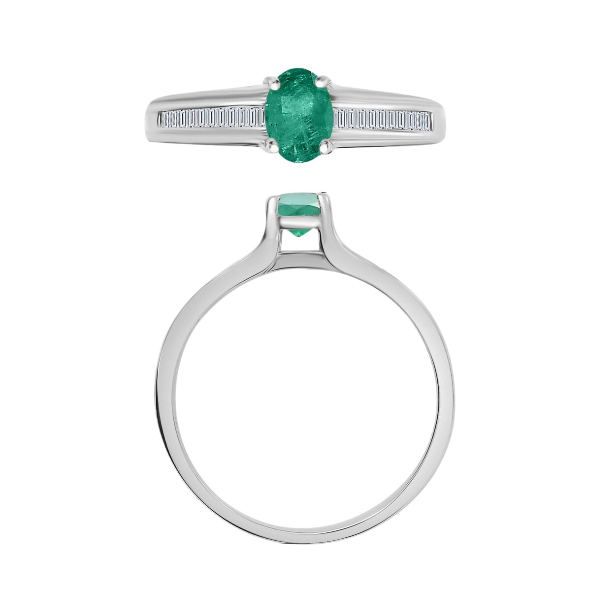 Rhapsody 18K W Gold  AAAA   Zambian Emerald ,  White Diamond  EF, VS Ring ,  Gold Wt. 4.65 g 1.00 ctw image number 3