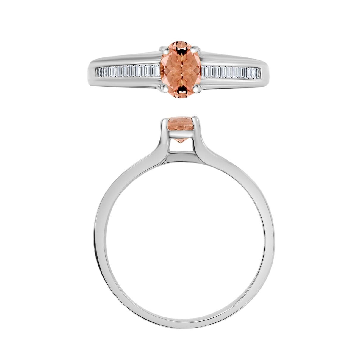 Rhapsody 18K W Gold  AAAA   Pink Morganite ,  White Diamond  EF, VS Ring ,  Gold Wt. 4.65 g 1.04 ctw image number 3