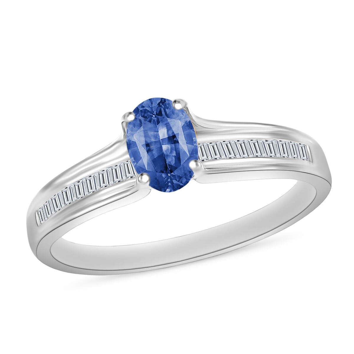 Rhapsody 18K W Gold  AAAA   Blue Ceylon Sapphire ,  White Diamond  EF, VS Ring ,  Gold Wt. 4.65 g 1.02 ctw image number 0