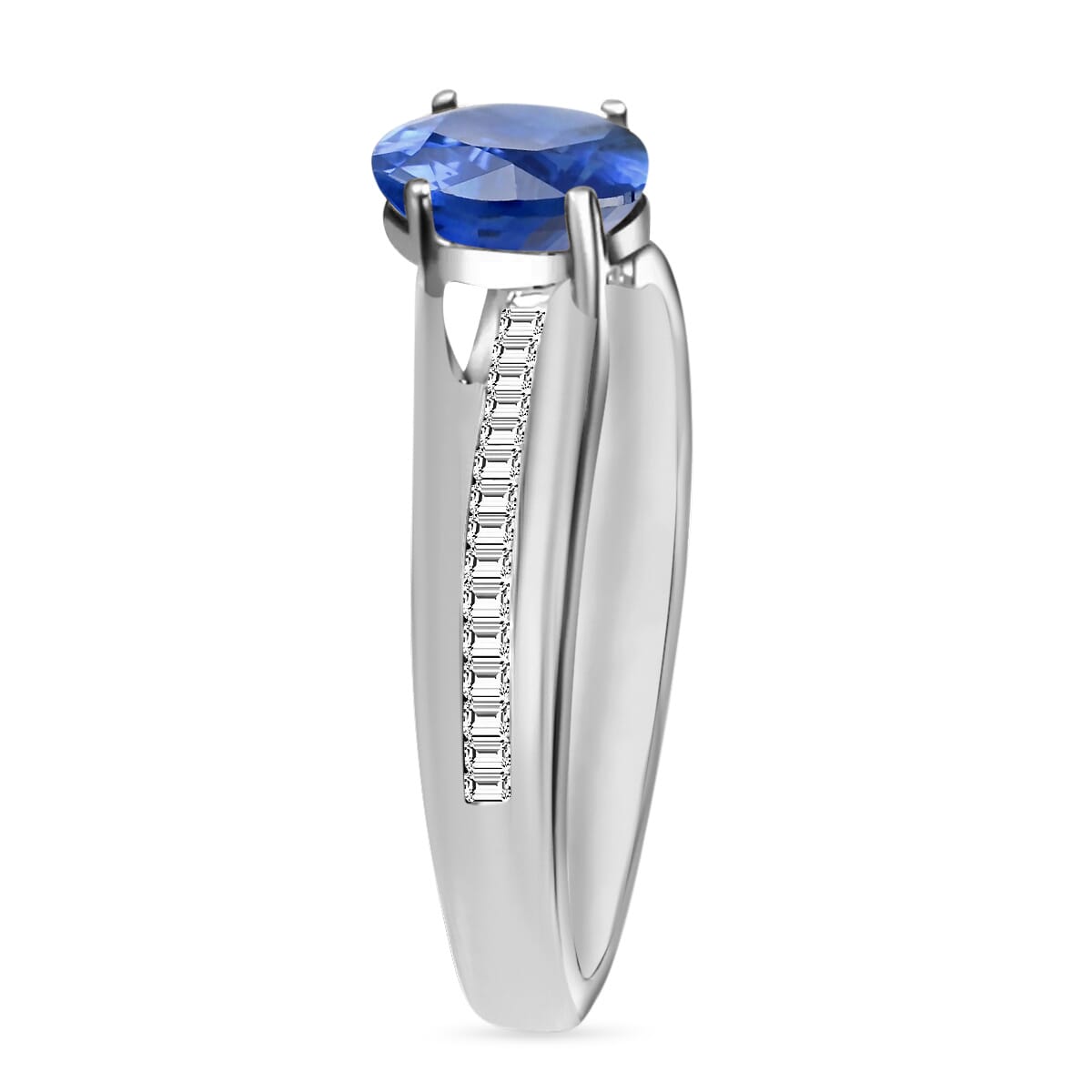 Rhapsody 18K W Gold  AAAA   Blue Ceylon Sapphire ,  White Diamond  EF, VS Ring ,  Gold Wt. 4.65 g 1.02 ctw image number 2