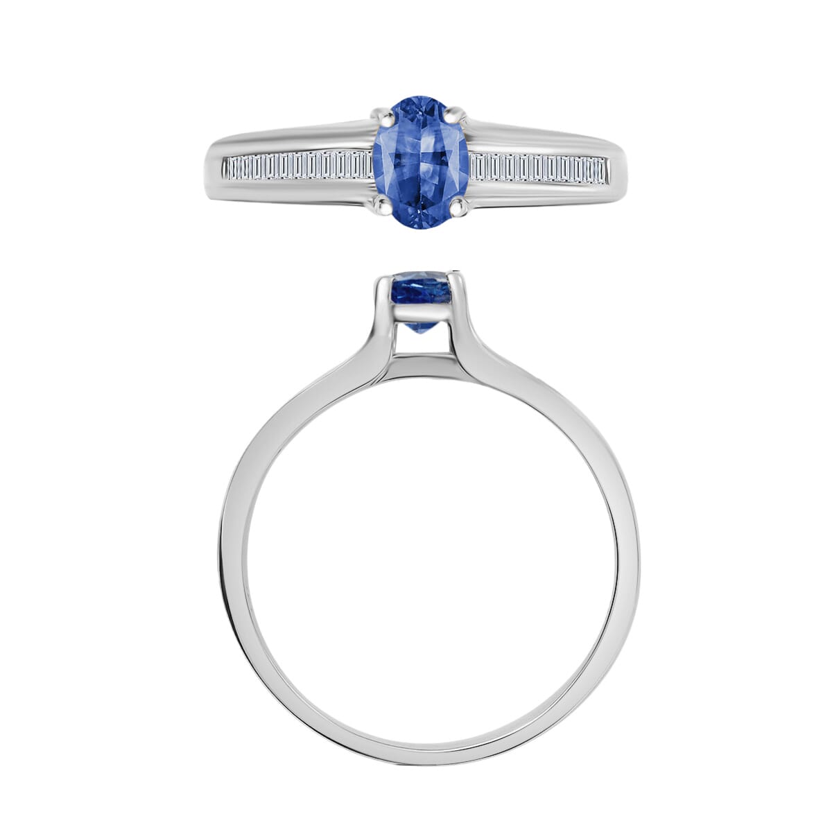 Rhapsody 18K W Gold  AAAA   Blue Ceylon Sapphire ,  White Diamond  EF, VS Ring ,  Gold Wt. 4.65 g 1.02 ctw image number 3