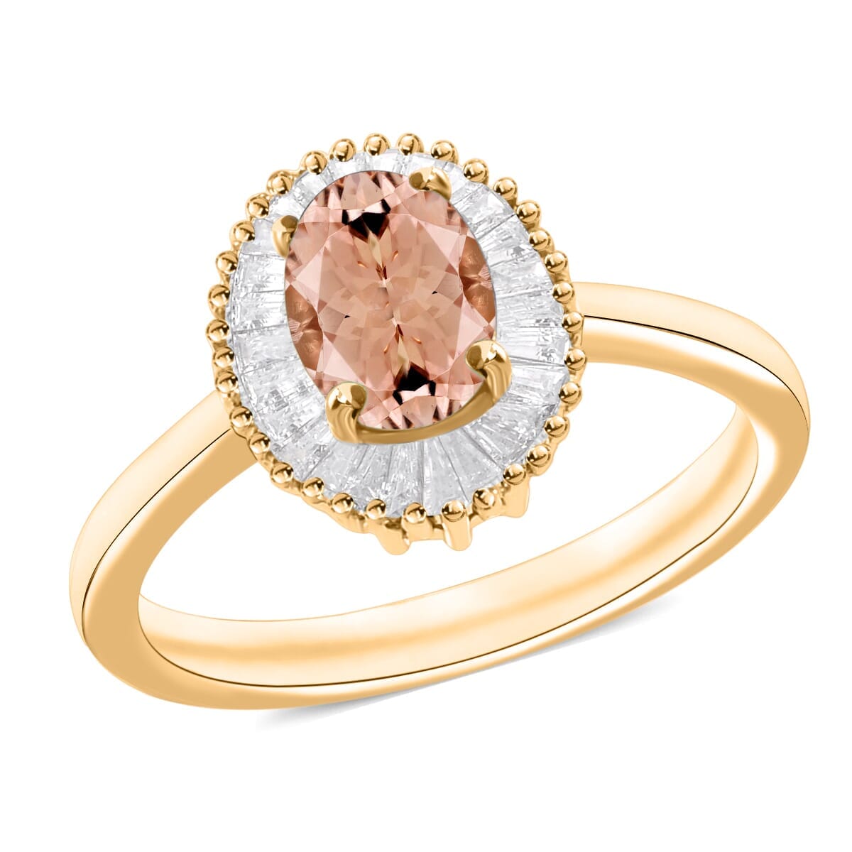 Rhapsody AAAA Pink Morganite and E-F VS2 Diamond 1.00 ctw Ring in 18K Yellow Gold (Size 10.0) image number 0