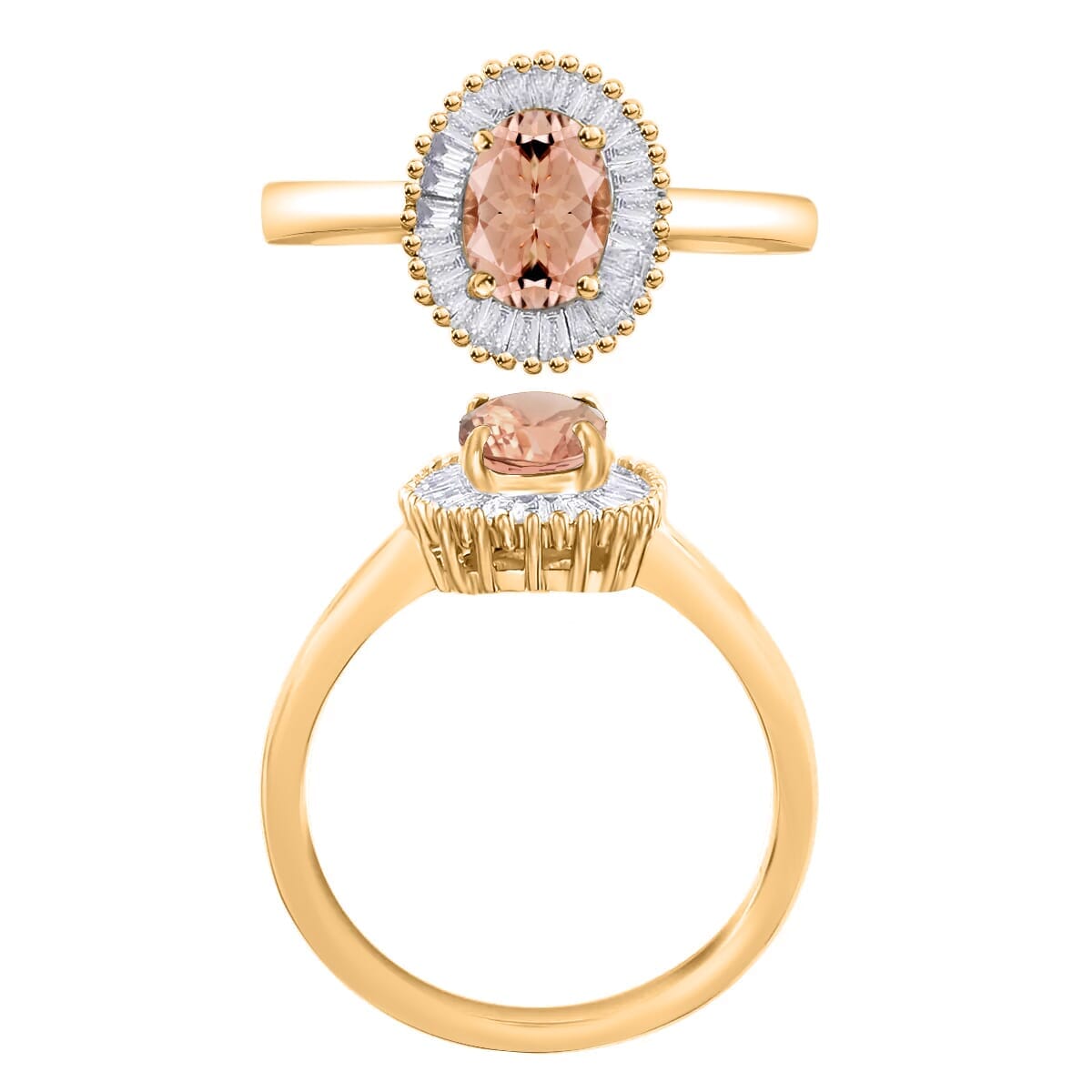 Rhapsody AAAA Pink Morganite and E-F VS2 Diamond 1.00 ctw Ring in 18K Yellow Gold (Size 10.0) image number 3