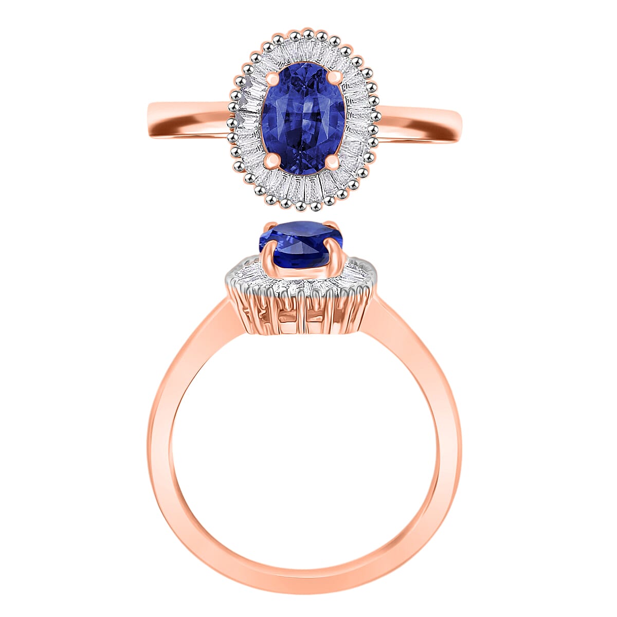 Rhapsody AAAA Ceylon Blue Sapphire and E-F VS2 Diamond 1.20 ctw Ring in 18K Rose Gold (Size 6.0) (Del. in 10-12 Days) image number 4