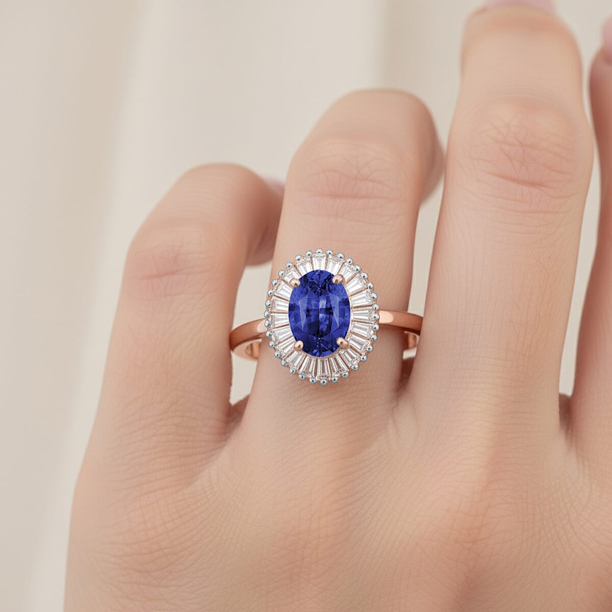 Rhapsody AAAA Ceylon Blue Sapphire and E-F VS2 Diamond 1.20 ctw Ring in 18K Rose Gold (Size 8.5) (Del. in 10-12 Days) image number 2