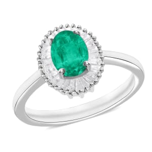 Rhapsody AAAA Kagem Zambian Emerald and E-F VS2 Diamond 1.00 ctw Ring in 18K White Gold (Size 10.0)