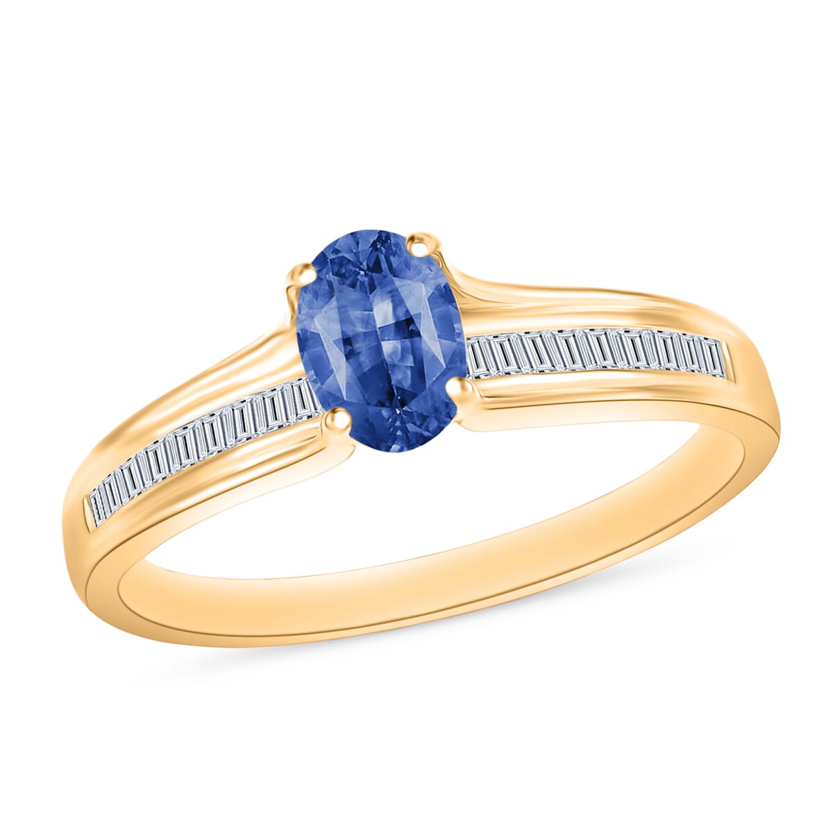 Rhapsody 18K Yellow Gold  AAAA   Blue Ceylon Sapphire ,  White Diamond  EF, VS Ring ,  Gold Wt. 4.65 g 1.20 ctw image number 0
