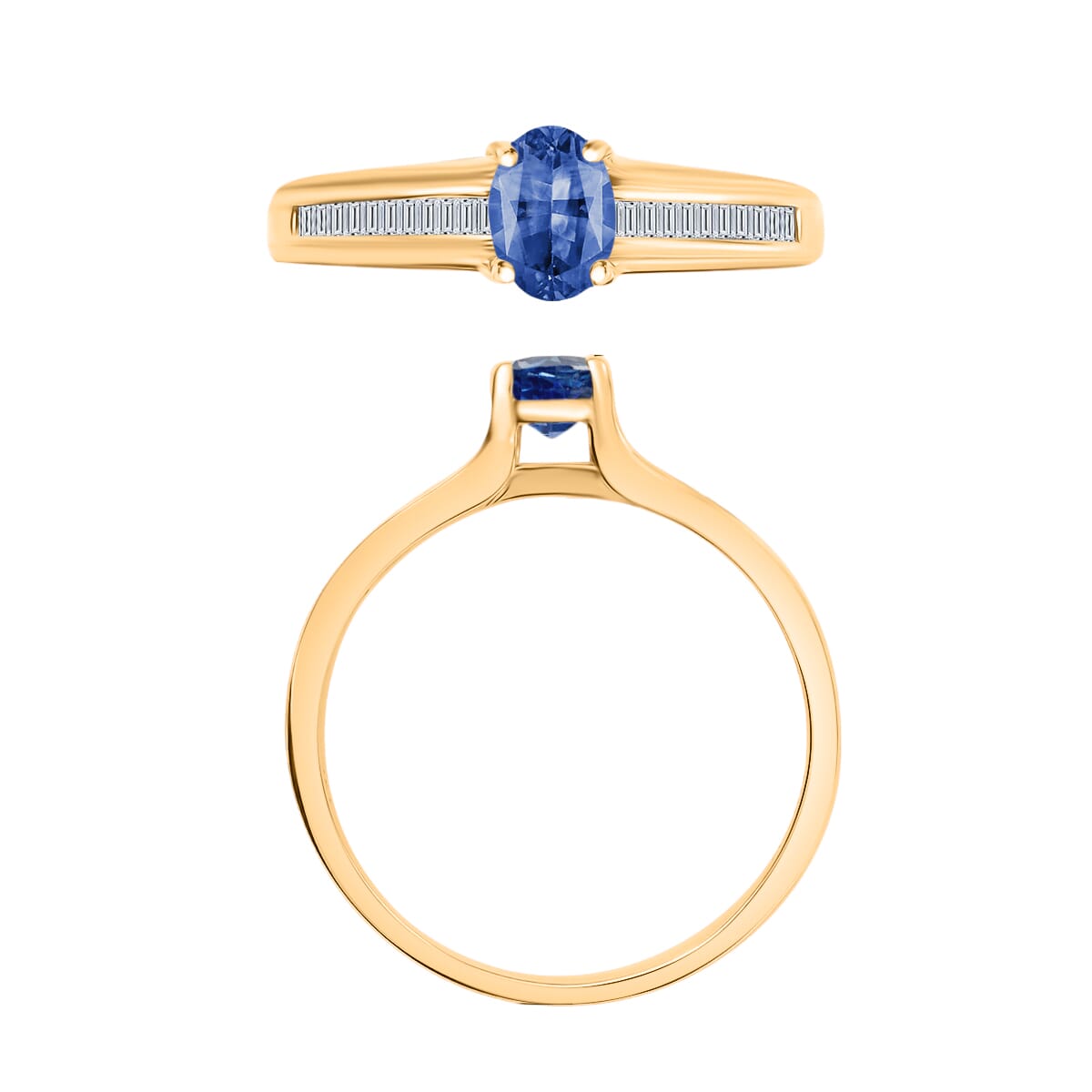 Rhapsody 18K Yellow Gold  AAAA   Blue Ceylon Sapphire ,  White Diamond  EF, VS Ring ,  Gold Wt. 4.65 g 1.20 ctw image number 3