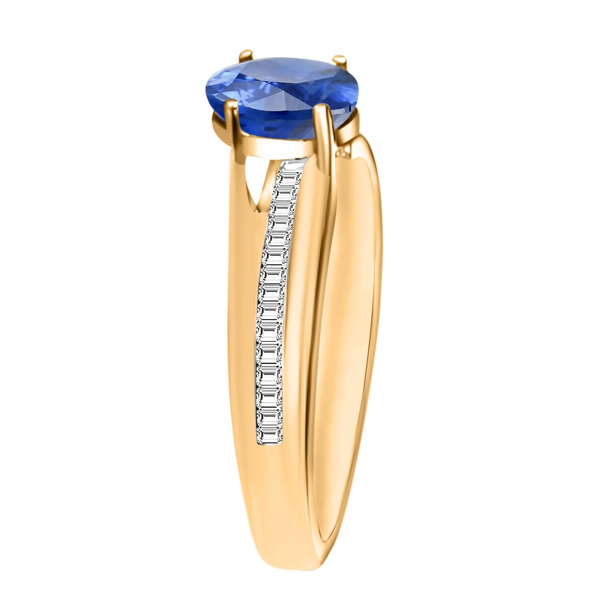 Rhapsody 18K Yellow Gold  AAAA   Blue Ceylon Sapphire ,  White Diamond  EF, VS Ring ,  Gold Wt. 4.65 g 1.20 ctw image number 2