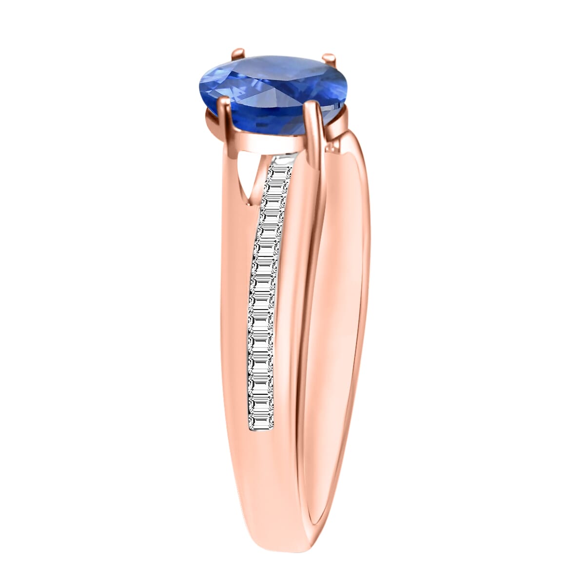 Rhapsody 18K Rose Gold  AAAA   Blue Ceylon Sapphire ,  White Diamond  EF, VS Ring ,  Gold Wt. 4.65 g 1.20 ctw image number 2