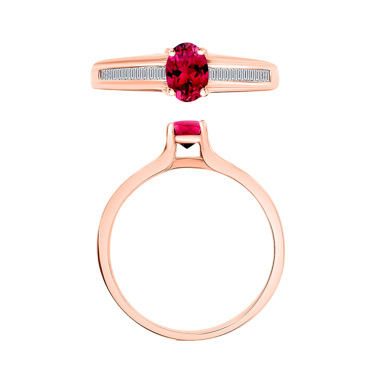 Rhapsody 18K Rose Gold  AAAA   Rubellite ,  White Diamond  EF, VS Ring ,  Gold Wt. 4.65 g 1.03 ctw (Del. in 10-12 Days) image number 3