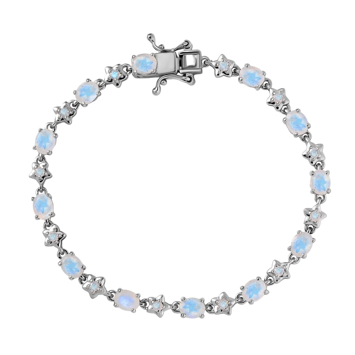 Karis Moon Glow Moonstone 5.25 ctw Moon and Star Bracelet in Platinum Bond (6.50 In) image number 0