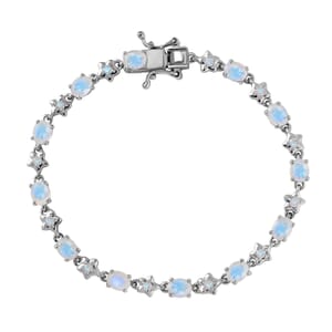 Karis Moon Glow Moonstone 5.25 ctw Moon and Star Bracelet in Platinum Bond (6.50 In)