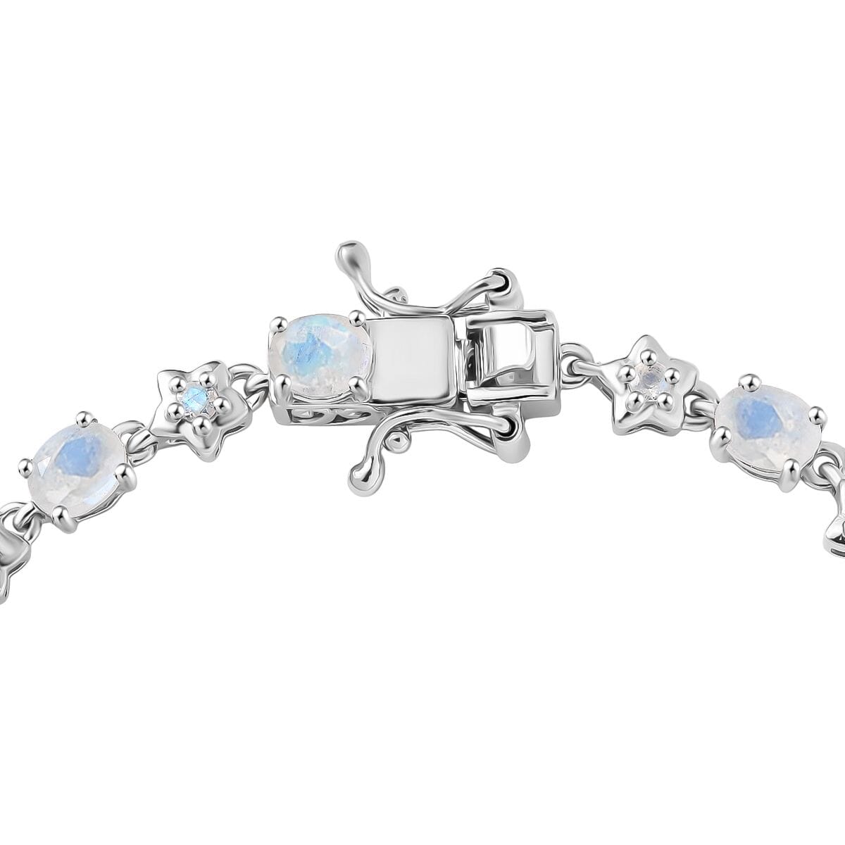 Karis Moon Glow Moonstone 5.25 ctw Moon and Star Bracelet in Platinum Bond (6.50 In) image number 3