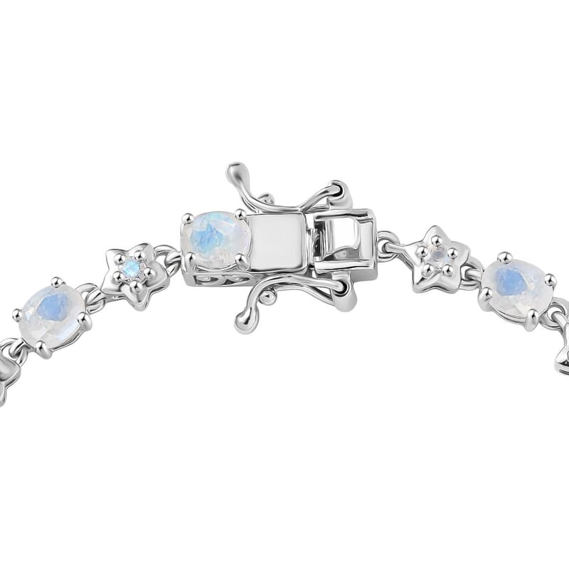 Karis Moon Glow Moonstone 5.25 ctw Moon and Star Bracelet in Platinum Bond (6.50 In)