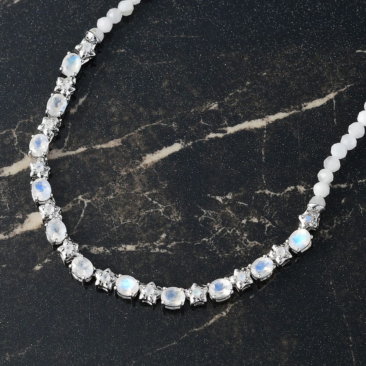 Karis Moon Glow Moonstone and Moonstone 29.75 ctw Necklace 18 Inches in Platinum Bond image number 1